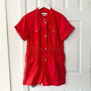 Overlover Rodeo Parachute Romper in Poppy Playsuit Shorts Jumpsuit Cotton Red XS